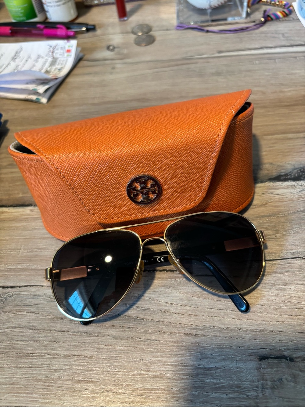 Tory Burch Gold Frame Aviator Sunglasses - Polarized